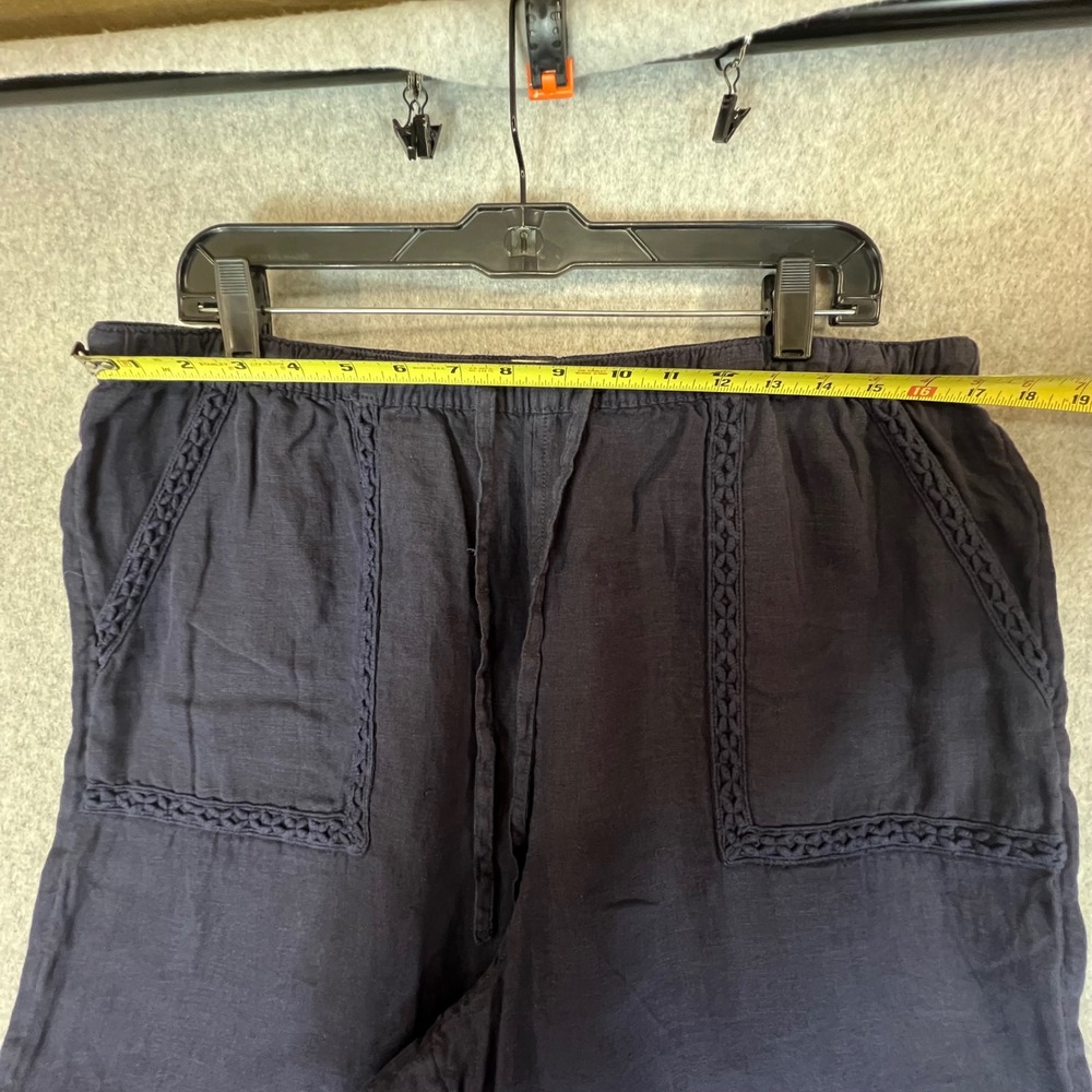 Joie Linen Pants Womens XL Navy Blue Crochet Trim Wide Leg Crop Notical Beahy - Picture 4 of 8